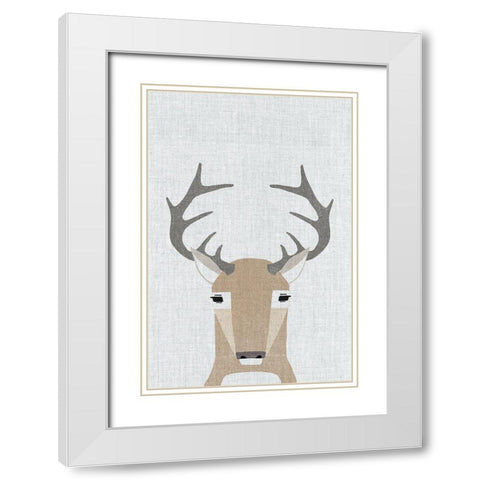 Whitetail Deer White Modern Wood Framed Art Print with Double Matting by Annie Bailey Art