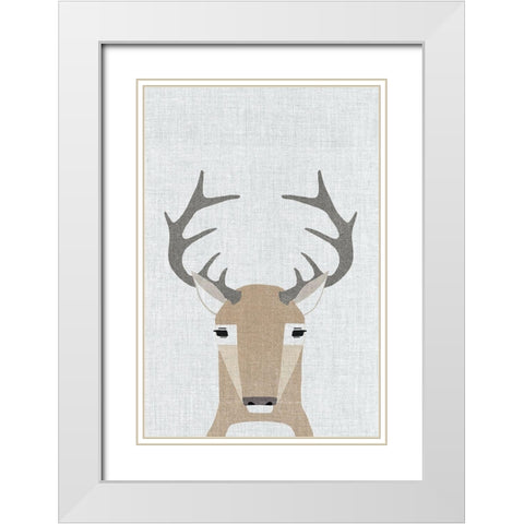 Whitetail Deer White Modern Wood Framed Art Print with Double Matting by Annie Bailey Art