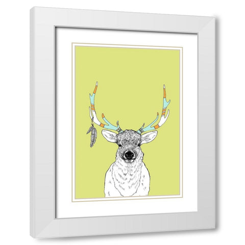 Elk and Feathers White Modern Wood Framed Art Print with Double Matting by Annie Bailey Art