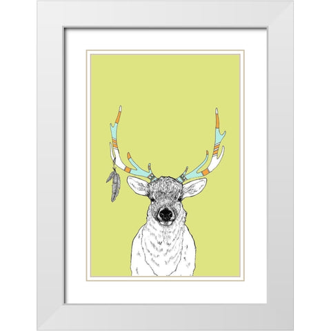 Elk and Feathers White Modern Wood Framed Art Print with Double Matting by Annie Bailey Art