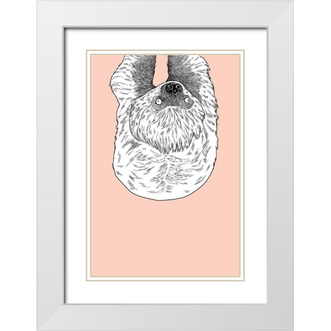 Sloth White Modern Wood Framed Art Print with Double Matting by Annie Bailey Art