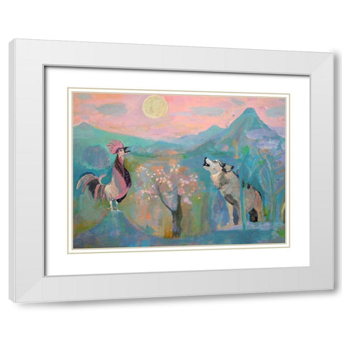 The Wolf and the Rooster Sing by Moonlight White Modern Wood Framed Art Print with Double Matting by Alvarez, Iria Fernandez