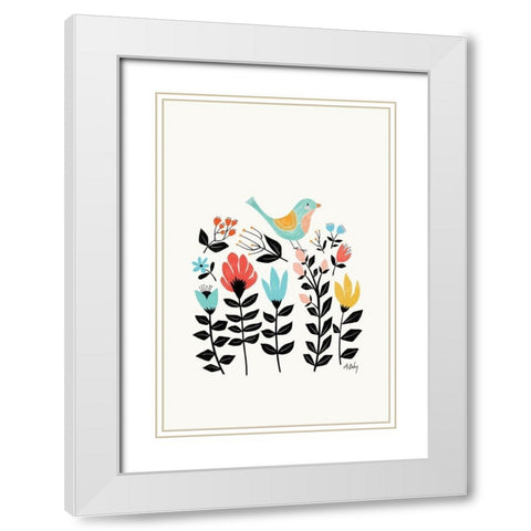 Folk Art Garden White Modern Wood Framed Art Print with Double Matting by Annie Bailey Art