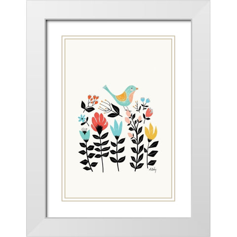 Folk Art Garden White Modern Wood Framed Art Print with Double Matting by Annie Bailey Art