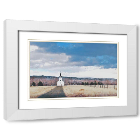 Little Church on the Prairie White Modern Wood Framed Art Print with Double Matting by Annie Bailey Art