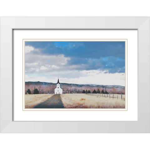 Little Church on the Prairie White Modern Wood Framed Art Print with Double Matting by Annie Bailey Art