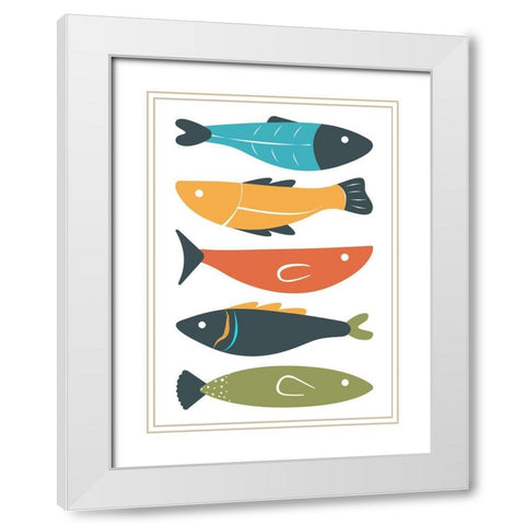 Playful Fish White Modern Wood Framed Art Print with Double Matting by Ayse