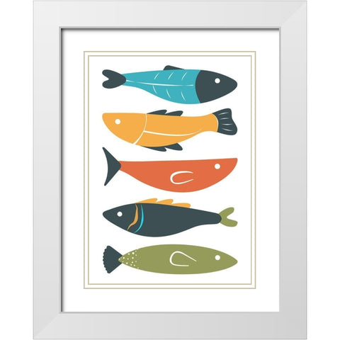 Playful Fish White Modern Wood Framed Art Print with Double Matting by Ayse