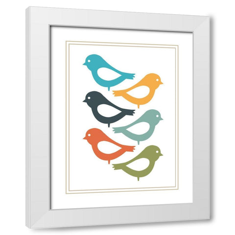 Playful Birds White Modern Wood Framed Art Print with Double Matting by Ayse