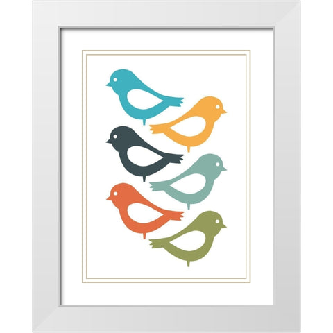 Playful Birds White Modern Wood Framed Art Print with Double Matting by Ayse