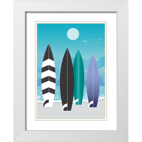 Surfboards White Modern Wood Framed Art Print with Double Matting by Ayse
