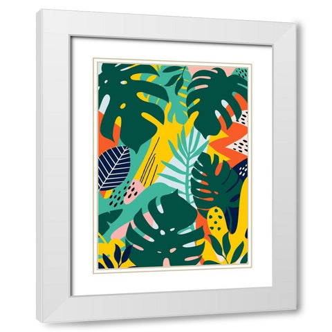 Tropical Leaves One White Modern Wood Framed Art Print with Double Matting by Ayse