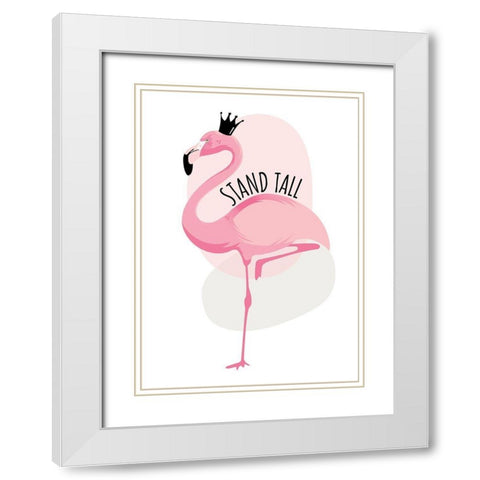 Flamingo White Modern Wood Framed Art Print with Double Matting by Ayse