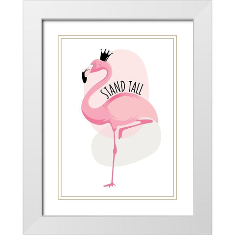 Flamingo White Modern Wood Framed Art Print with Double Matting by Ayse