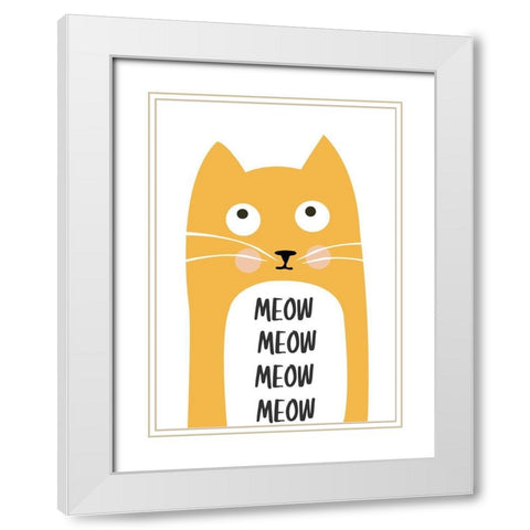 Meow White Modern Wood Framed Art Print with Double Matting by Ayse