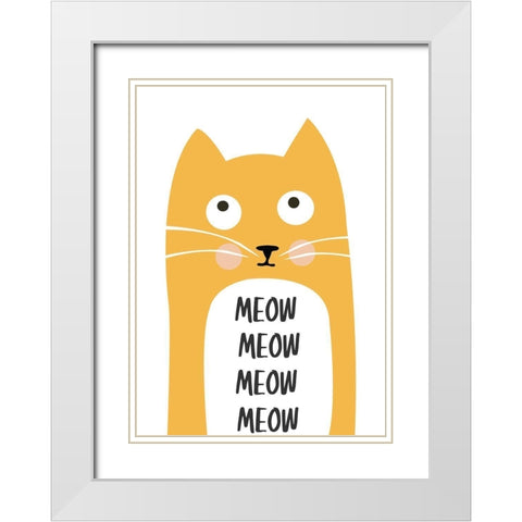 Meow White Modern Wood Framed Art Print with Double Matting by Ayse