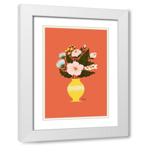 Happy Flowers White Modern Wood Framed Art Print with Double Matting by Annie Bailey Art