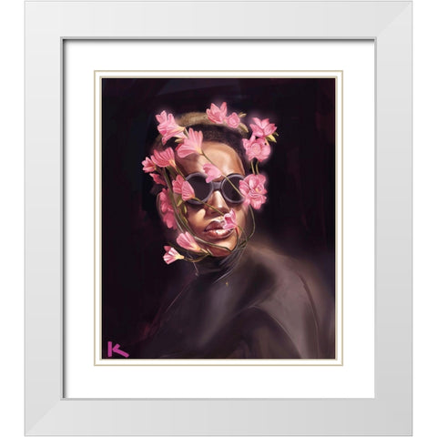 Floral White Modern Wood Framed Art Print with Double Matting by Adeleke, Adekunle