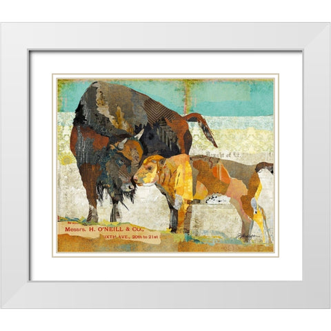 Bison and Baby White Modern Wood Framed Art Print with Double Matting by Anderson, Traci