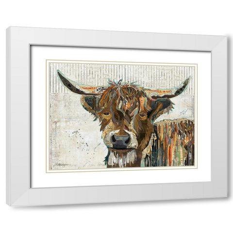 Highland Cow White Modern Wood Framed Art Print with Double Matting by Anderson, Traci