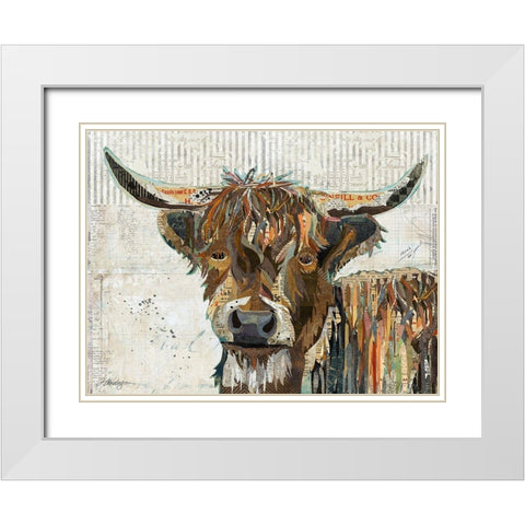 Highland Cow White Modern Wood Framed Art Print with Double Matting by Anderson, Traci