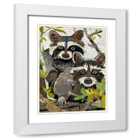 Raccoons White Modern Wood Framed Art Print with Double Matting by Anderson, Traci