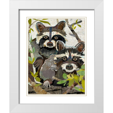 Raccoons White Modern Wood Framed Art Print with Double Matting by Anderson, Traci