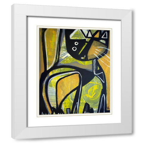 One Yellow Cat White Modern Wood Framed Art Print with Double Matting by Avila, Gabriela