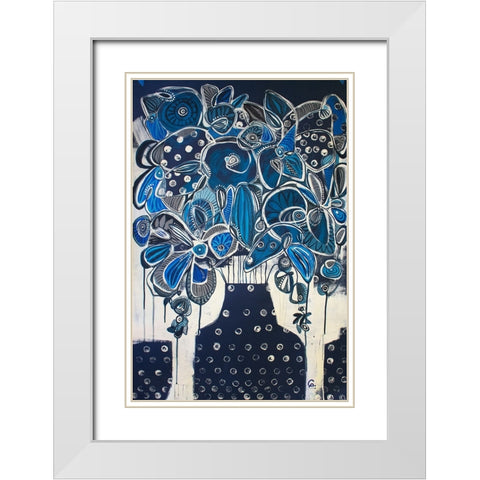 Indigo White Modern Wood Framed Art Print with Double Matting by Avila, Gabriela