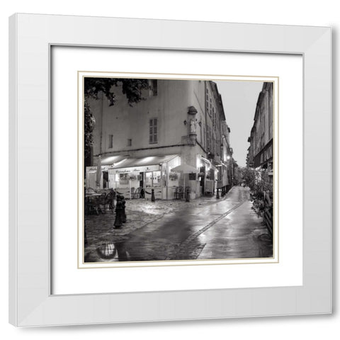 Carrefour Bistro White Modern Wood Framed Art Print with Double Matting by Blaustein, Alan