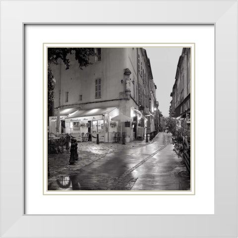Carrefour Bistro White Modern Wood Framed Art Print with Double Matting by Blaustein, Alan