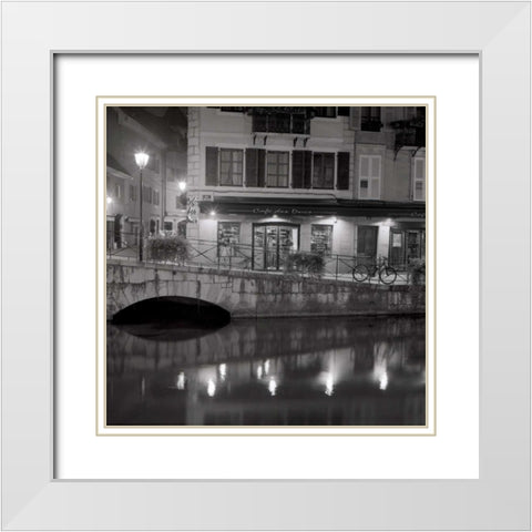 Cafe des Ducs - 1 White Modern Wood Framed Art Print with Double Matting by Blaustein, Alan