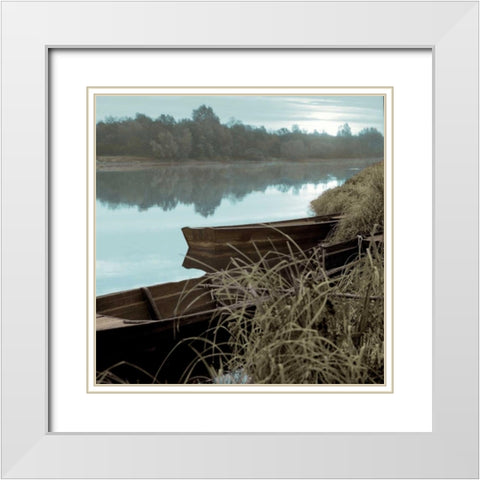 French Boats - 1 White Modern Wood Framed Art Print with Double Matting by Blaustein, Alan