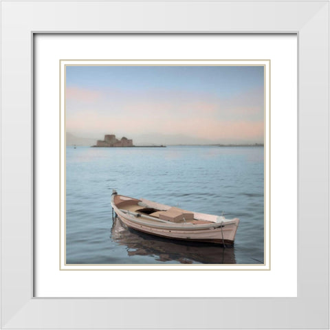 Mediterranean Boat #1 White Modern Wood Framed Art Print with Double Matting by Blaustein, Alan