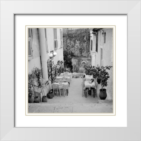 Cafe Greece - 1 White Modern Wood Framed Art Print with Double Matting by Blaustein, Alan
