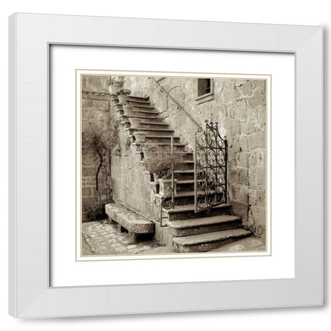 Umbria Scala - 1 White Modern Wood Framed Art Print with Double Matting by Blaustein, Alan