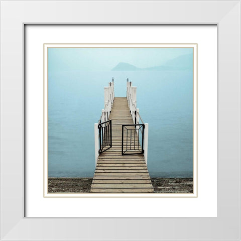 Menaggio Pier White Modern Wood Framed Art Print with Double Matting by Blaustein, Alan