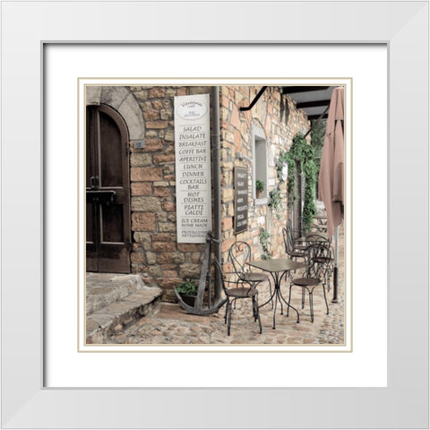 Varenna Caffe- 1 White Modern Wood Framed Art Print with Double Matting by Blaustein, Alan