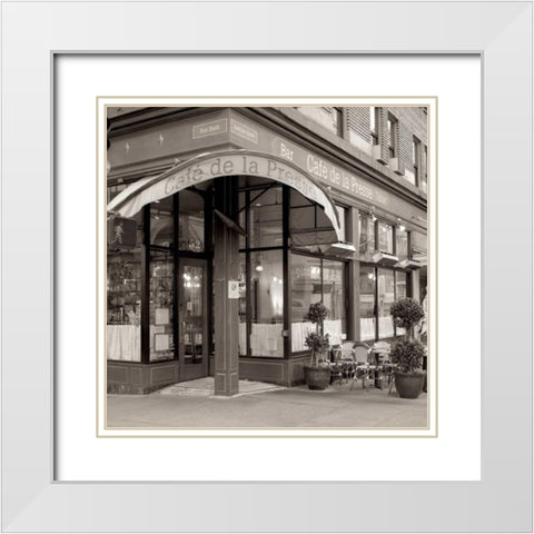 Cafe de La Presse - 2 White Modern Wood Framed Art Print with Double Matting by Blaustein, Alan