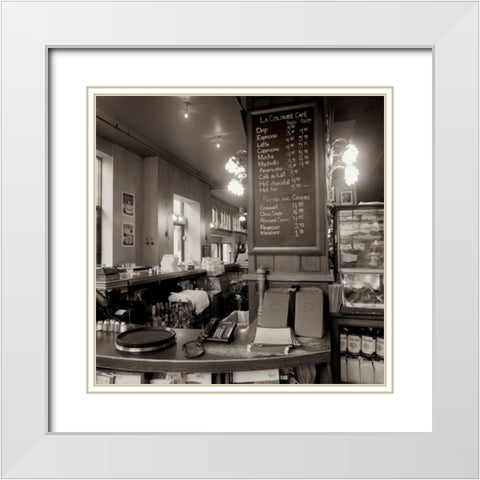 La Colombre Cafe - 1 White Modern Wood Framed Art Print with Double Matting by Blaustein, Alan