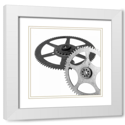 Retro- Gears - 1 White Modern Wood Framed Art Print with Double Matting by Blaustein, Alan