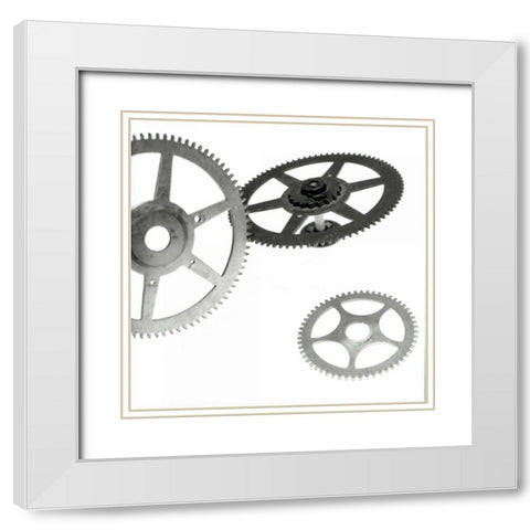 Retro- Gears - 3 White Modern Wood Framed Art Print with Double Matting by Blaustein, Alan