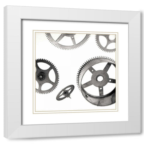 Retro- Gears - 4 White Modern Wood Framed Art Print with Double Matting by Blaustein, Alan