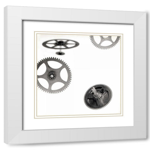 Retro- Gears - 5 White Modern Wood Framed Art Print with Double Matting by Blaustein, Alan