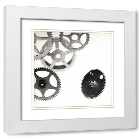 Retro- Gears - 7 White Modern Wood Framed Art Print with Double Matting by Blaustein, Alan