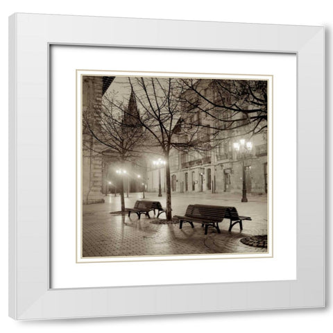 Oviedo Cathedral y Bancs - 2 White Modern Wood Framed Art Print with Double Matting by Blaustein, Alan