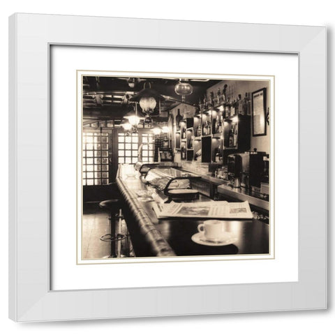 Caffe Pamplona White Modern Wood Framed Art Print with Double Matting by Blaustein, Alan