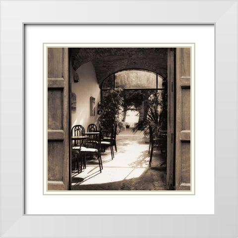 Caffe Spello White Modern Wood Framed Art Print with Double Matting by Blaustein, Alan