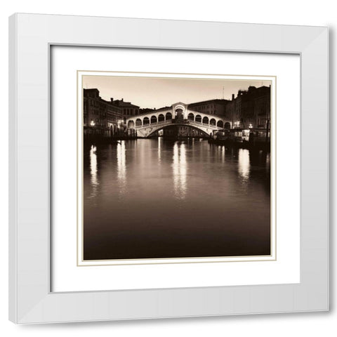 Ponte Rialto di Notte White Modern Wood Framed Art Print with Double Matting by Blaustein, Alan