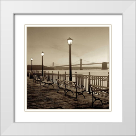 San Francisco Bay Bridge at Dusk White Modern Wood Framed Art Print with Double Matting by Blaustein, Alan